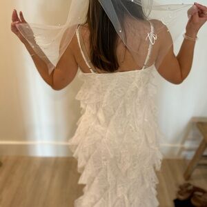 BHLDN Anthropologie White Lace Ruffle Dress